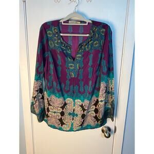 Fig and Flower Blouse Small Purple Indie Boho Rhinestones Dressy Artsy